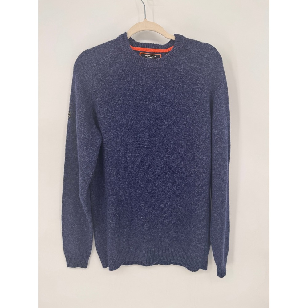 Superdry Sweater Mens XL Blue Lambswool Blend Crew Neck Long Sleeve Knit Top